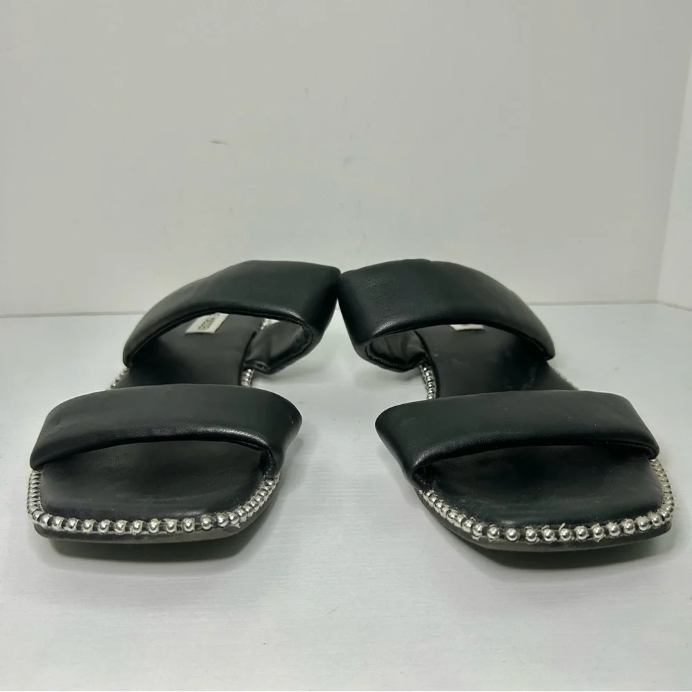 Steve Madden Frita Black Puff Strap Metal Stud Flat Slide Sandals Size 10